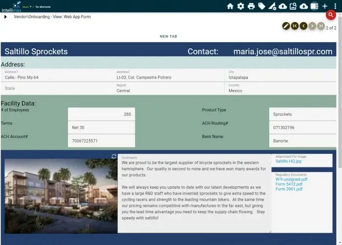 Intellimas form screen shot example