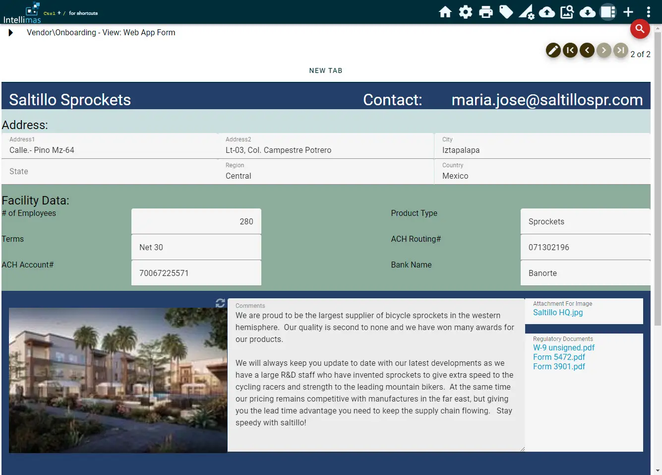 Intellimas form screen shot example